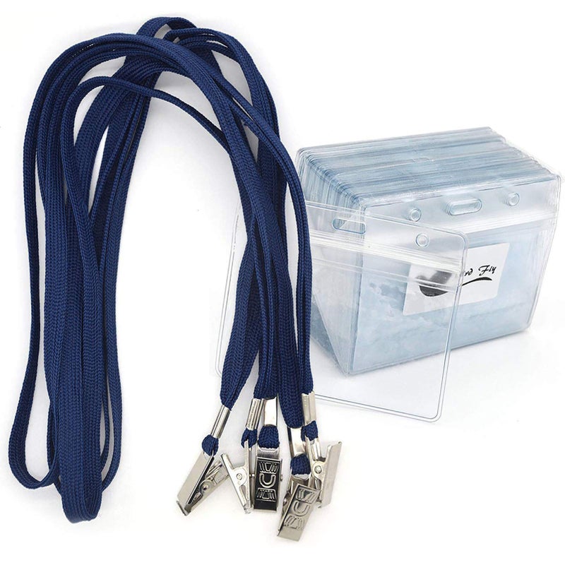 Bird Fiy Lanyards with Id Holder Name Badges 50 Pack Waterproof Clear Plastic Name Tag Badge Id Card and 50 Pack Lanyard - Image 1